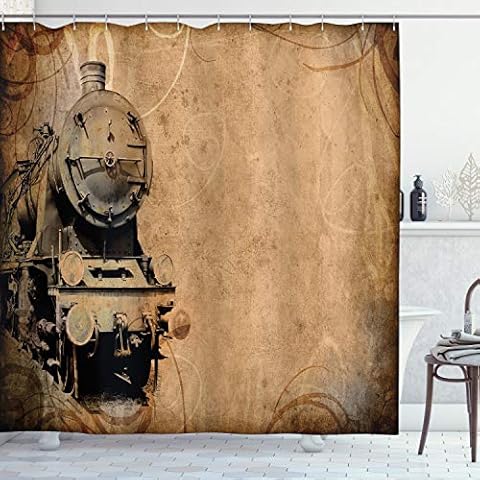 Ambesonne Antique Steam Engine Shower Curtain Set Cover