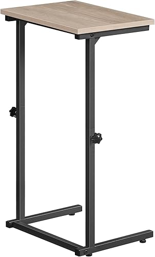 Miniatura 9 de HOOBRO Mesa auxiliar en forma de C, mesa auxiliar de altura ajustable para sofá, mesa de sofá para espacio pequeño, mesa auxiliar deslizante debajo