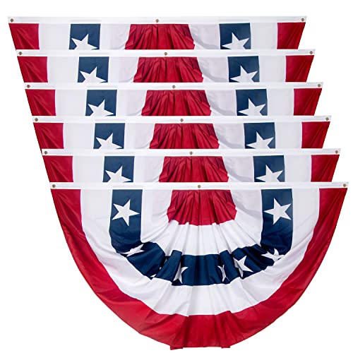 3x6 Ft USA Pleated Fan Flag American US Flag Bunting for Outside Patriotic Half Fan Banner Flag with Brass Grommets for 4th of July Indoor Outdoor Decorations 6 pack