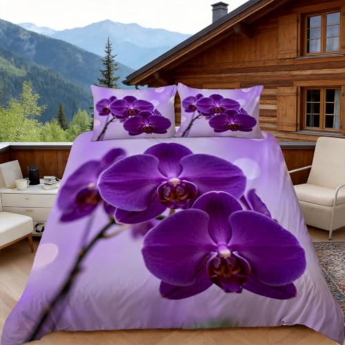 Housse de couette 140x200 orchidée violette en microfibre avec taies - 5