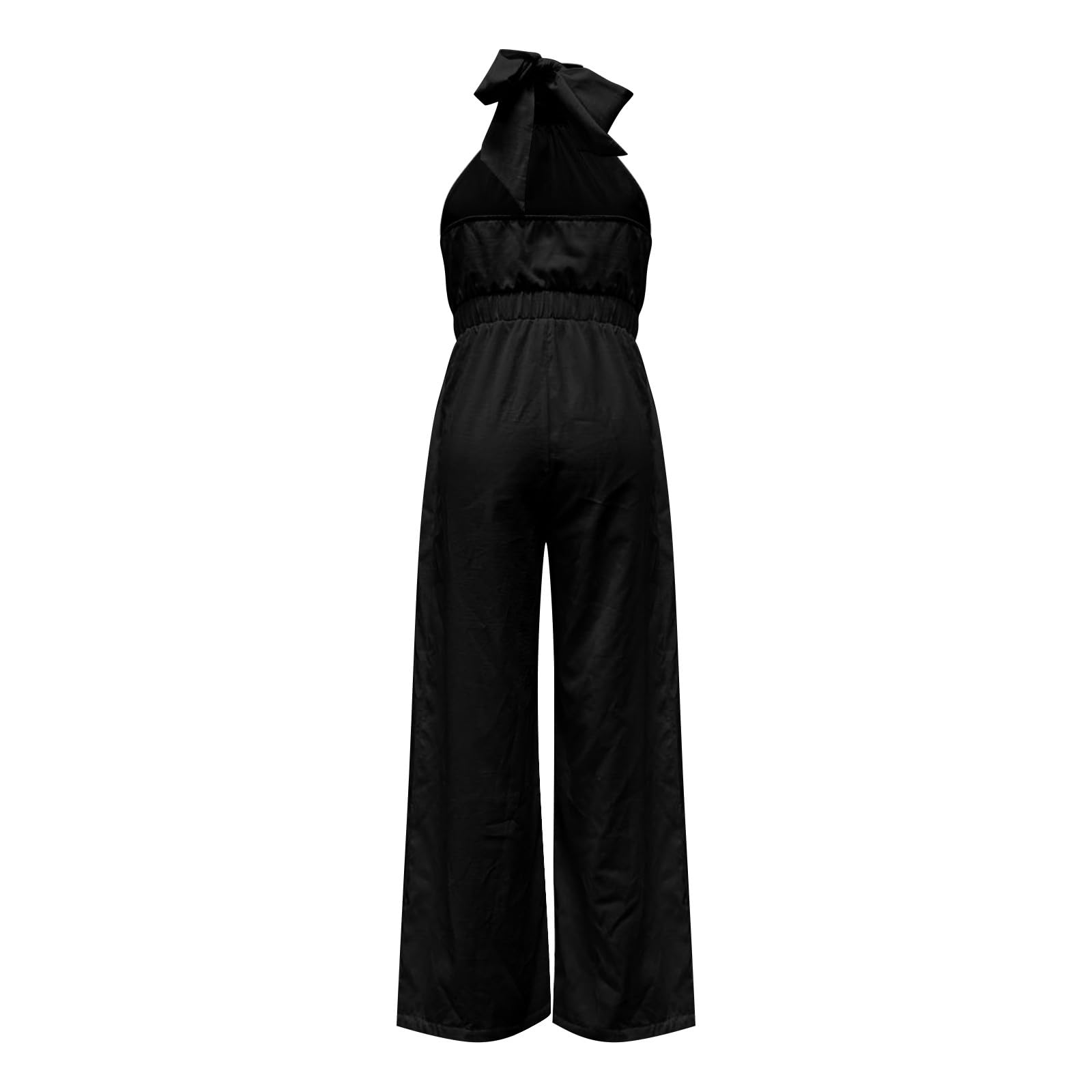 Tuta da donna festiva ed elegante, con schiena scoperta, con allacciatura al collo, senza maniche, spalle scoperte, tuta intera a gamba larga, tuta sciancrata, tinta unita, con tasca