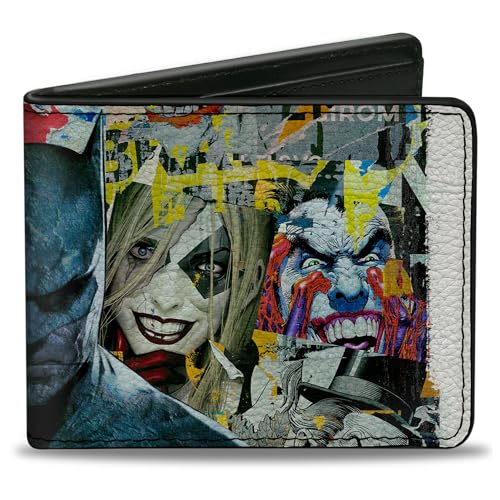 Buckle-Down Men's DC Comics Wallet, Bifold, Batman and Gotham City Villains Torn Faces Graffiti Collage, Vegan Leather, 4.0