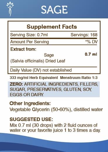 Miniatura 4 de Secrets of the Tribe Extracto líquido sin alcohol de salvia, salvia (Salvia officinalis) hoja seca (4 onzas líquidas)