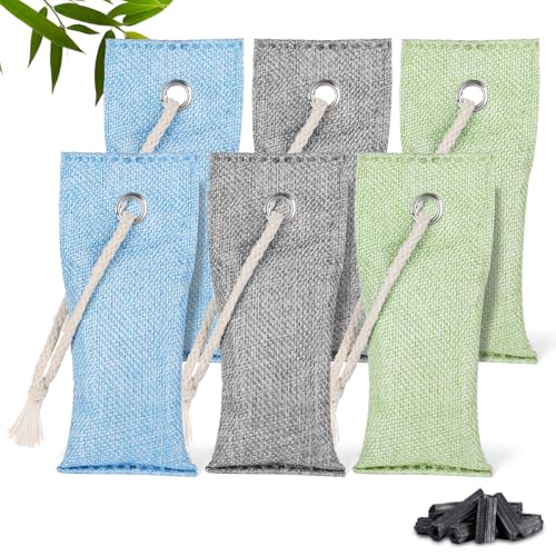 HOTUT Bolsa de Carbón Activo De Bambú, 6x75g Paquetes de Bolsa Purificadora de Aire de Carbón Activado, Desodorización y Deshumidificación para Coche, Baño, Clóset de Mascotas, Zapatos