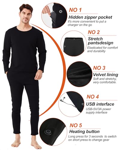 Mens Electric Heated Thermal Underwear Set Men's Winter Outdoor Sports Underwear with Battery Pack and Box4