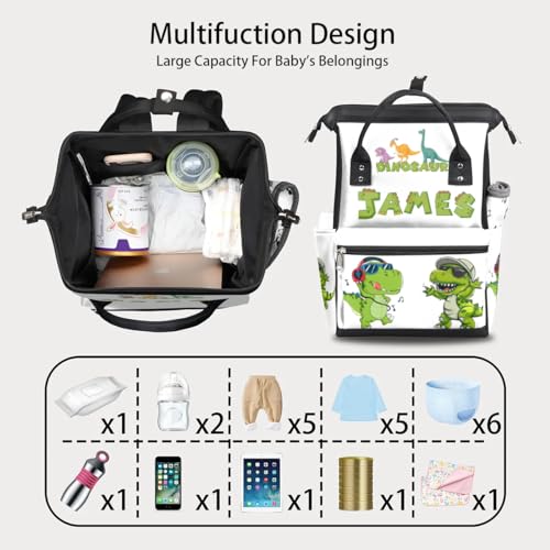Image of Dinosaur Diaper Bag Personalized Diaper Backpack for Baby Boys Large Nappy Backpack for Mom Waterproof Mommy Bags 11x7x15.7 Baby Diaper Backpack for Dad Mom Gifts