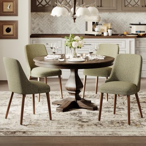 Image of MALOL Upholstered Dining Chairs Set of 4, High-Back Dining Room Chair with Wood Legs, Padded Kitchen Chairs for Dining Room /Restaurant /Cafe, Green