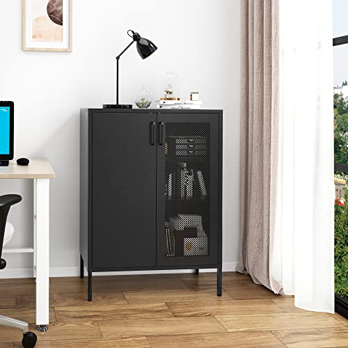 Holtico 42“ Metal Storage Cabinets,Sideboard Buffet Cabinet,Adjustable Metal Cabinets With Doors And Shelves,Modern Metal Cabinet For Garage,Office,Kitchen,Living Room,Pure Black #TOP30