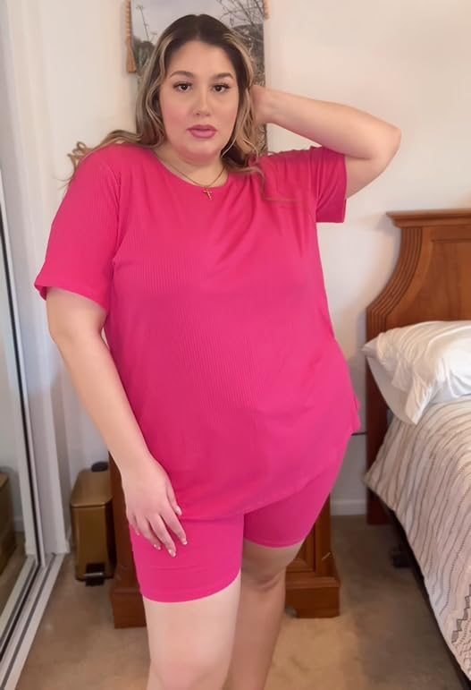 Ritera Womens Plus Size 2 Piece Outfits Summer Short Sets Lounge Set Tops & Shorts Track Suit Matching Set XL-5XL - Image 3