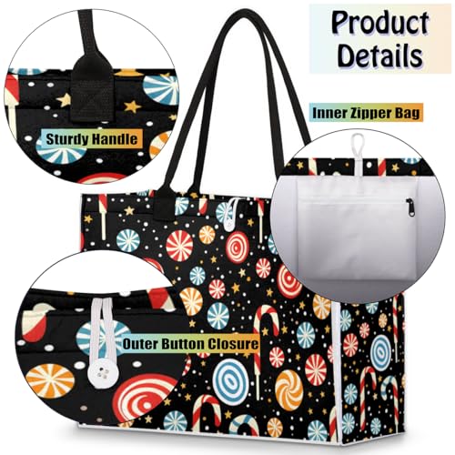Christmas Candy Tote Bag for Women Large Beach Bag Reusable Tote Bags for Work Travel Beach Shopping4