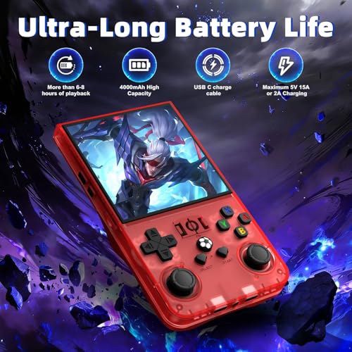 Image of R36MAX Retro Handheld Game Console, Retro Gaming Console with 64G Built-in 18000+ Classic Games, 4.0 Inch 720x720 IPS Screen, Portable Handheld Linux System, 4000mAh Battery (Red)