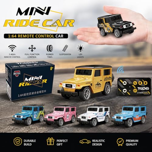 Image of Mini Die-Cast RC Car 1:64 Scale | High-Speed Desktop Remote Control Car with LED Headlights | 2.4GHz Mini Controller, 15m Range, Type-C Charging | Toy Car Model for Kids & Adults (HG4-106)