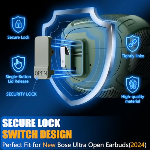 Image of Ljusmicker for Bose Ultra Open Earbuds Case Cover 2024 with Cleaner Kit,Military Hard Cover with Lock for Bose Open Ear Earbuds Charging Case Accessories with Keychain for Men Women-Geen