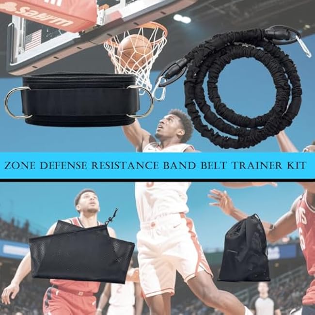 Zone Defense Resistance Bands Training Kit - Basketball Defense Bands for Agility, Team Training and Athletic Training, Unisex, 6.5 FT-15 FT Adjustable (Black, Nylon), 1 Set