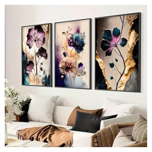 Tableau déco nature salon grand format 50x70 triptyque fleurs violet - 4