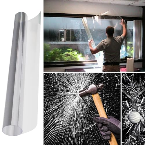 Splitterschutzfolie für Fenster 100x20cm,Transparent Sicherheitsfolie für Glas Spiegel Türen,Einbruchschutzfolie Selbsthaftend Splitterschutz Folie,Sicherheits Schutzfolie Autoscheibenfolie