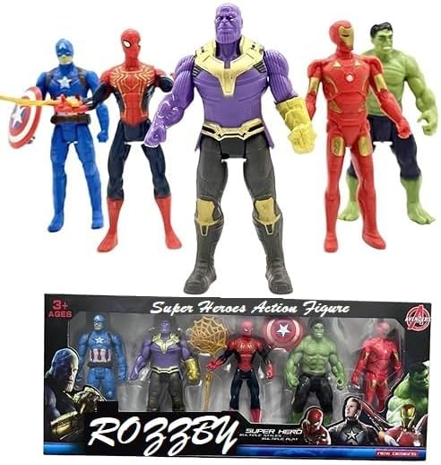 ROZZBY Marvel Series Super Hero Character Play Set- Captain America,Iron Man,Spiderman,Hulk,&Action Figures 5 Pcs Set For Kids Children Baby Boys&Girls,Multicolor