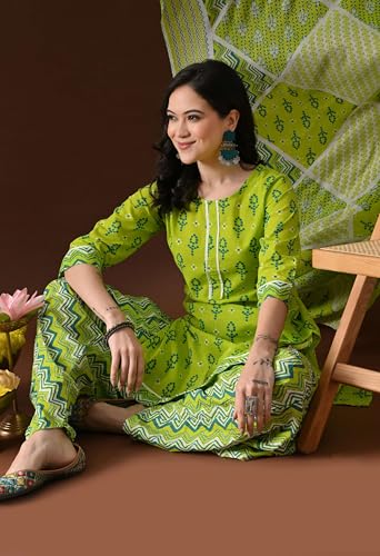 Image of Amazon Brand - Tavasya Women's Cotton Printed Kurta Set with Dupatta and Straight Pants | Salwar Suit | Ethnic Wear for Festive, Casual & Office Use