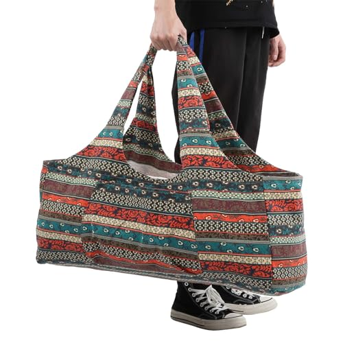 Oversized Yoga Mat Bag, Etnische Stijl Yoga Mat Tote Ademend Canvas Yoga Mat Sling Carrier Met Voorzak Voor Vrouwen Mannen