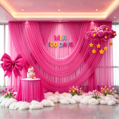 Image of Wedding Arch Draping Fabric, 1 Panel 30 inch x 20Ft Hot Pink Sheer Curtain Drapes Extra Wide & Long Backdrop Curtains for Bridal Shower Backdrop Outdoor Party Arches Church Ceremony Decoration