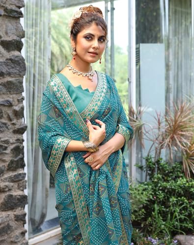 Image of Yashika Women's Georgette Saree with Lace |Solid Digital Printed Patola Saree for Women