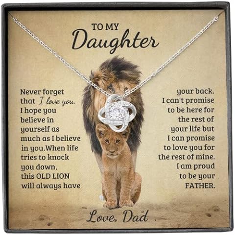 Awesomesons Daughter Gifts From Dad, Father Daughter Necklace, Father Daughter Gifts Love Knot Necklace Birthday Gift for Daughter From Dad, Includes Message Card and Gift Box (Standard Box) Cover