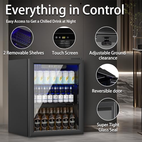 Image of DOGHLY 1.7 Cu.ft Beverage Refrigerator Cooler, 72 Cans Mini Fridge with Glass Door, and Temperature controllable switch for Soda, Beer or Wine For Office or Bar with Removable Shelves