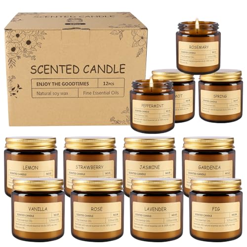 Image of 12Pack Scented Candle Set - Aromatherapy Candle Gift Set - Long Lasting Jar Candles for Men| Women, Ideal for Birthdays, Mother's Day Thanksgiving Gifts