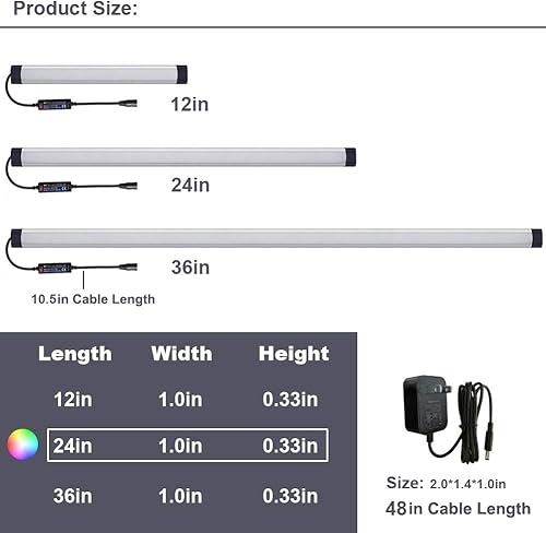 Miniatura 9 de LAIFUNI Iluminación regulable debajo del gabinete, barra de luz LED RGB, lámpara de control remoto RF, luces multicolor debajo de la encimera para