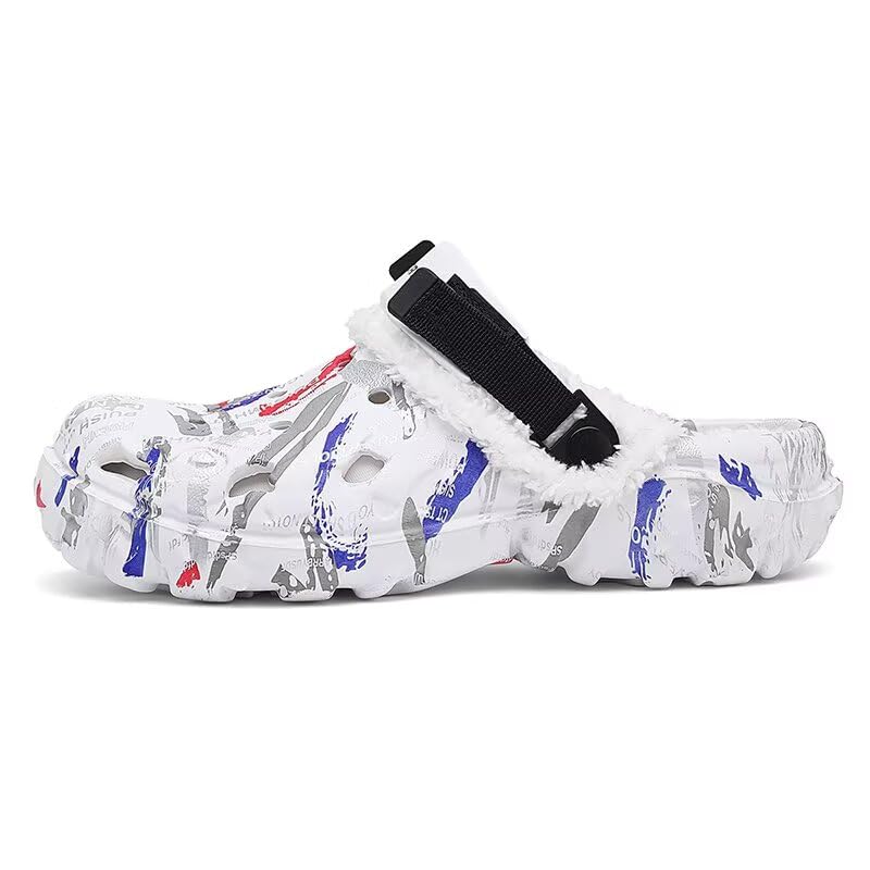 Image of Men's Graphic Fuzzy Lined Clogs Winter Slip On Shoes