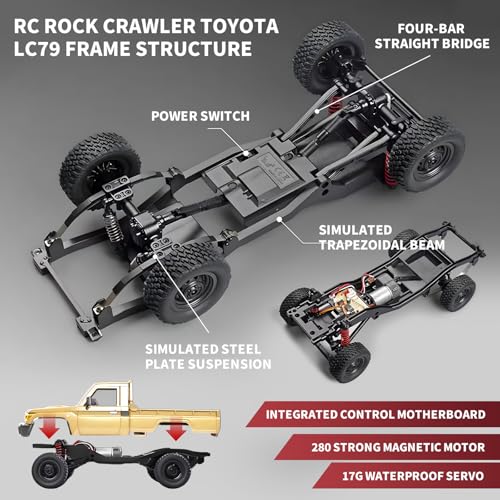Image of RZAPE RC Rock Crawler 1 /12 RC Crawler Toyota LC79 Off Road RC Truck 4x4 with 2.4GHz Remote Control 280 Brushed Motor All Terrain Rremote Control Truck RTR Proportional Throttle Steering MN-82(Yellow)