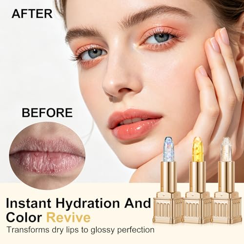 Image of 2Pcs PH Color Changing Lipstick, Clear to Tinted Lip Balm, Long Lasting Hydrating Lip Gloss, Non-Sticky, pH Adaptive Lip Makeup for All Skin Tones (Gold Pink)