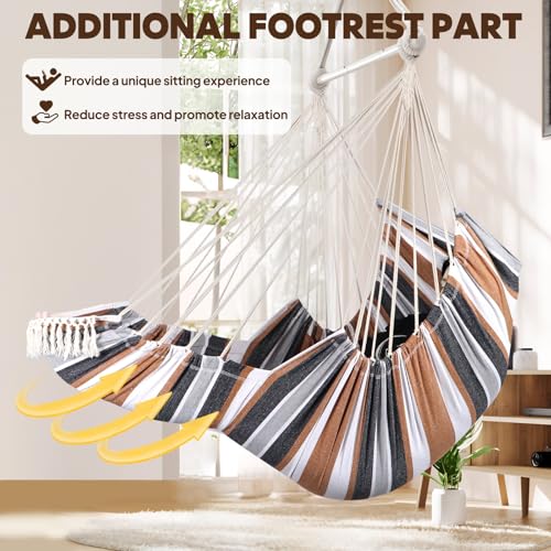 Image of Chihee Hammock Chair Foot Rest 2 Cushions Max 500lbs Metal Spreader Bar | Robust Hanging Chair Soft Cotton Blended Swing Collapsible Easy Storage Strong Strap Iron Carabiner Pocket Indoor Outdoor