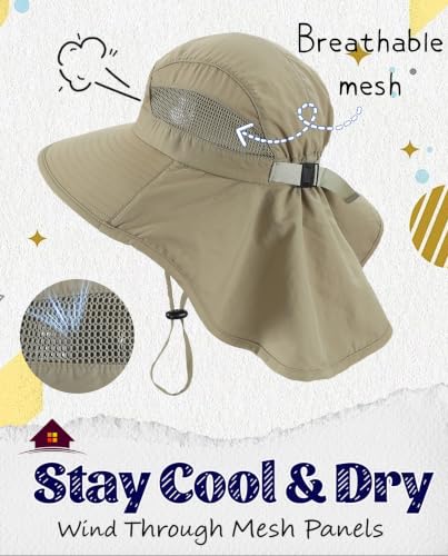 Image of Home Prefer UPF50 Wide Brim Kids Sun Hat Neck Flap Boys Girls Sun Protection Hat for Beach Fishing