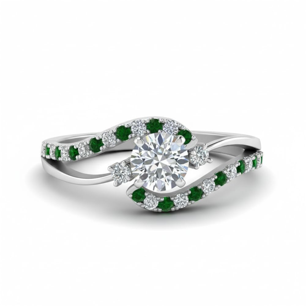 Choose Your Gemstone Swirl 3 Stone Diamond CZ Engagement Ring 925 Sterling Silver Round Shape Side Stone Engagement Rings for Women, Girls and Ladies US Size 4 to 12