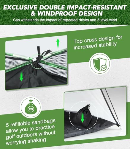 Golf Net, 10x7FT All-in-1 Home Golf Hitting Aid Set with Foldable Tri-Turf Practice Mat for Backyard Driving Chipping Swing Training with Scoreboard/Target/Balls, Gifts for Him Dad and Men Golfer - Image 6