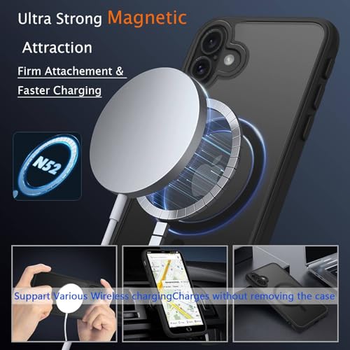 Image of for iPhone 16 Case [Compatible with Magsafe] Translucent Matte Phone Cover, [10 FT Military Grade Drop Protection] Slim Durable Shockproof Protective Bumper (Black Magnetic, iPhone 16)