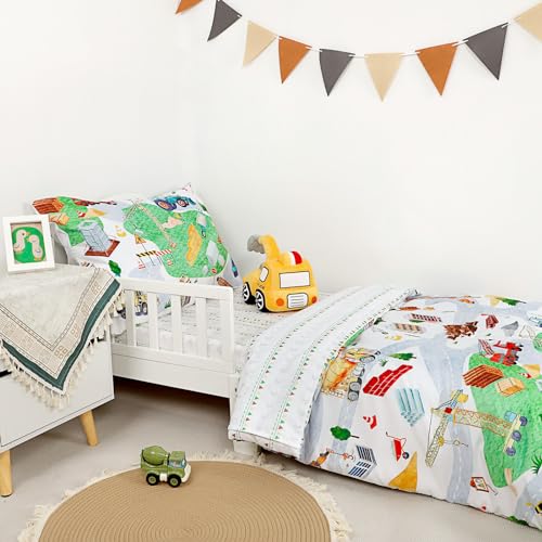 Image of 4 Piece Toddler Bedding Set, Ultra Soft and Breathable Toddler Comforter Sets for Boys Includes Quilted Comforter, Fitted Sheet, Flat Sheet and Pillowcase, Vehicles
