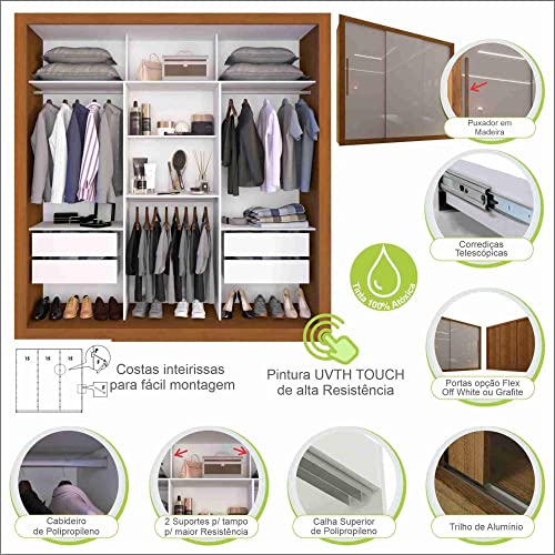 Guarda Roupa Casal 3 Portas 4 Gavetas Costa Rica Sallêto Móveis Cinamomo/off