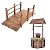 S AFSTAR Wooden Garden Bridge, 5FT Stain Finished Arch Footbridge with Safety Rails for Garden Patio Yard, Outdoor Pond Bridge & Wishing Well Planter Set