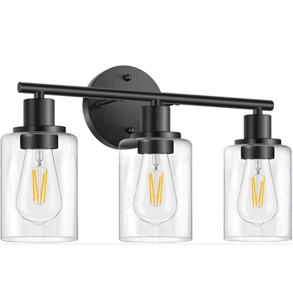3 Flammig Wandlampe Glas Schirm Schwarz Badezimmerleuchte Retro Industriell Wandleuchte Innen Wasserdicht Spiegellampe Indoor Vintage Wandbeleuchtung E27 für Wohnzimmer Schlafzimmer