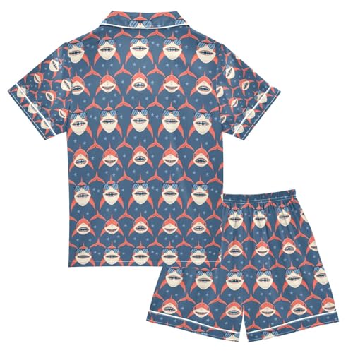 senya Sunglass Shark Satin Summer Pajama Sets Silk Short Sleeve Button Down Sleepwear2