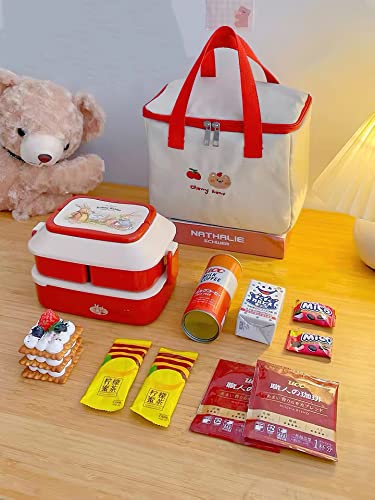 Laureltree Aesthetic Kawaii Cute Lunch Bag Box Insulated Leakproof Waterproof Durable For Women Girls Kids Office School (Cherry-Bucket) #TOP1