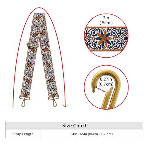 Image of ZOOEASS Bronze Buckles Purse Strap, 2 inch Wide Crossbody Handbag Strap Adjustable Replacement Shoulder Strap Vintage Embroidery