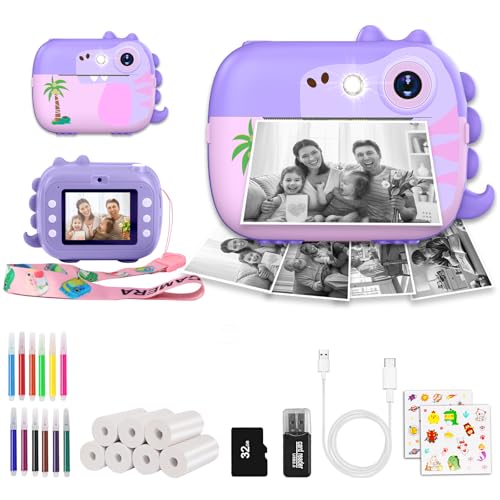 ARNSSIEN Camara Fotos Infantil Instantanea con 7 Rollos de Papel, Camara Fotos Infantil con Video HD de 3 a 12 Años, Tarjeta 32 GB, Regalo cumpleaños Navidad para niñas y niños, M3