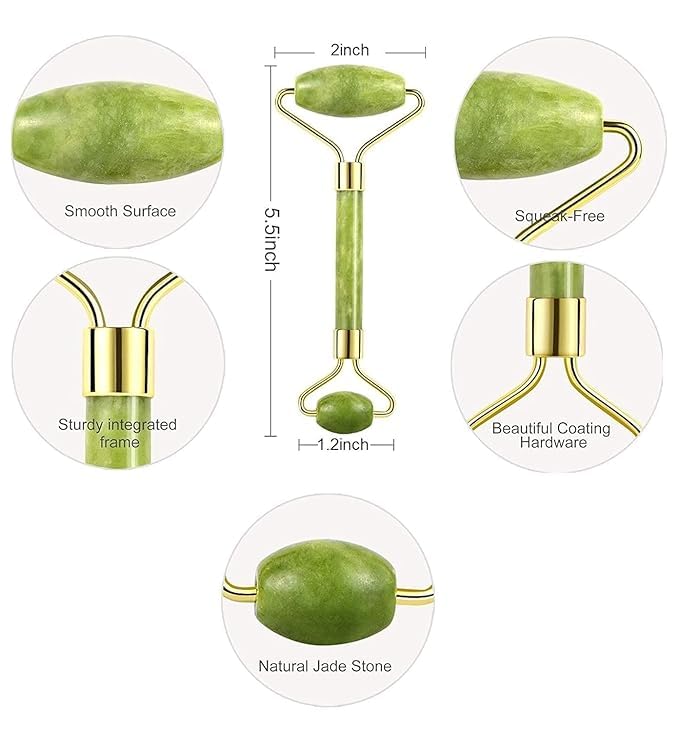 Image of Jade Roller & Gua Sha Tool Set | Natural Himalayan Stone for Face & Neck Massage, Anti-Aging, Wrinkles, Skin Firming & Serum Application