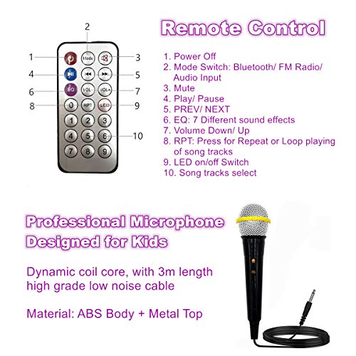 Indecool Kids Bluetooth Karaoke Machine With 2 Microphones, Remote Control Wireless Karaoke Speaker Portable Karaoke Machine Music Mp3 Player For Kids Adult Party Gift (Multicolored) #TOP3