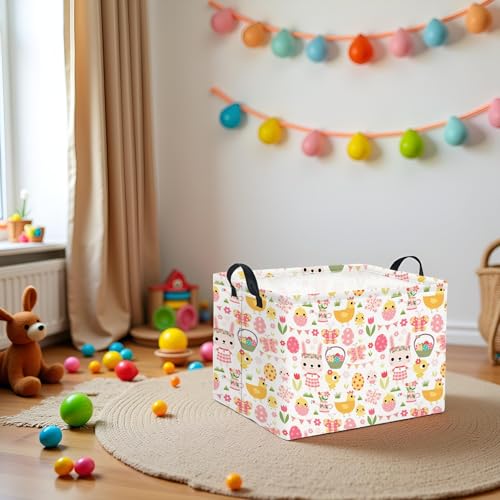 Image of Rectangular Easter Basket Easter Basket for Kids Baby Storage Basket Cute Toy Storage Bin Organizer Shelf Book Basket Easter Room Decor(Pink Easter Egg)