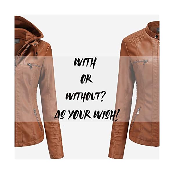 Tagoo Faux Leather Jacket Women Motorcycle Coat for Biker with Removable Hood Plus Size - Image 7