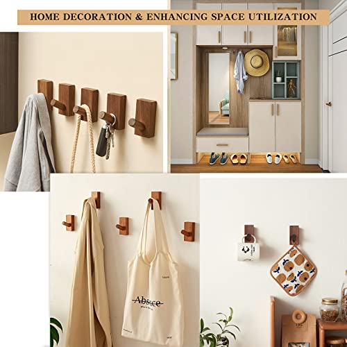 Quellance Wood Wall Hooks For Hanging - 4 Pack Utility/Coat Hooks Wall Mounted, Robe & Towel Hooks, Natural Handmade Hat Hooks Heavy Duty Wall (Walnut Wood) #TOP4